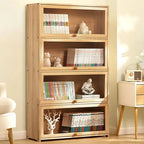 Modern Natural Wood Vertical Bookcase with Acrylic Doors