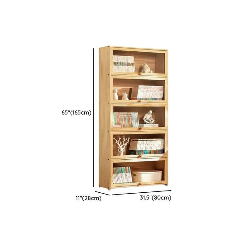Modern Natural Wood Vertical Bookcase with Acrylic Doors Dimensions
