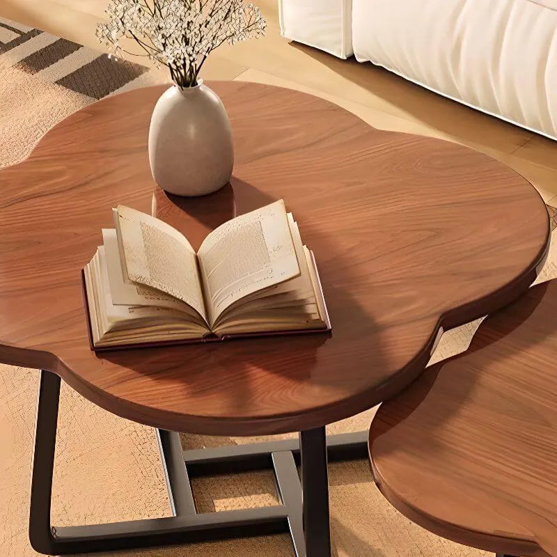 Modern Nesting Coffee Tables with Wood Top and Metal Base