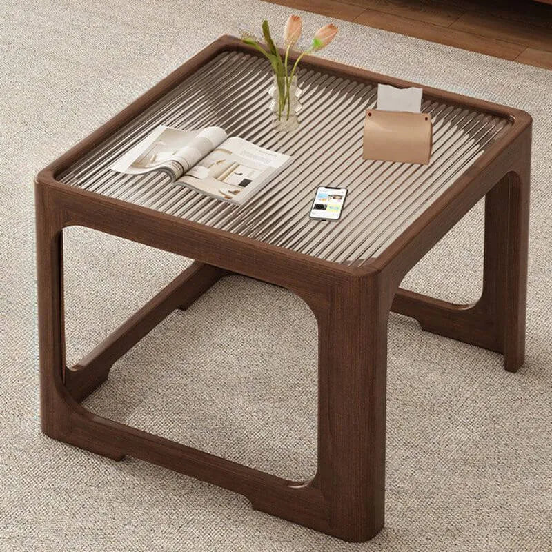 Modern Nesting Coffee Tables with Woven Glass Top and Walnut Frame