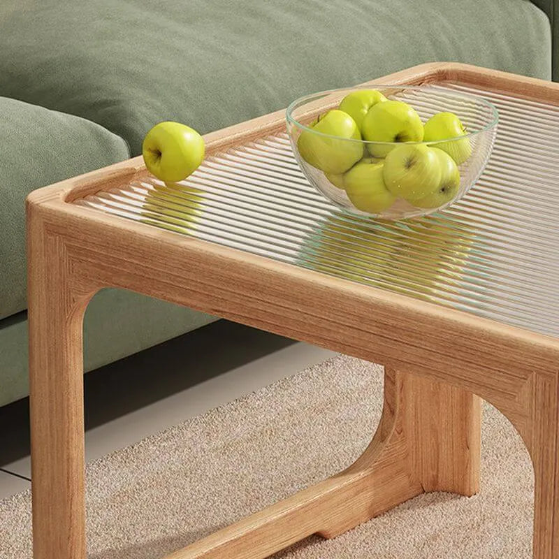 Modern Nesting Coffee Tables with Woven Glass Top and Walnut Frame