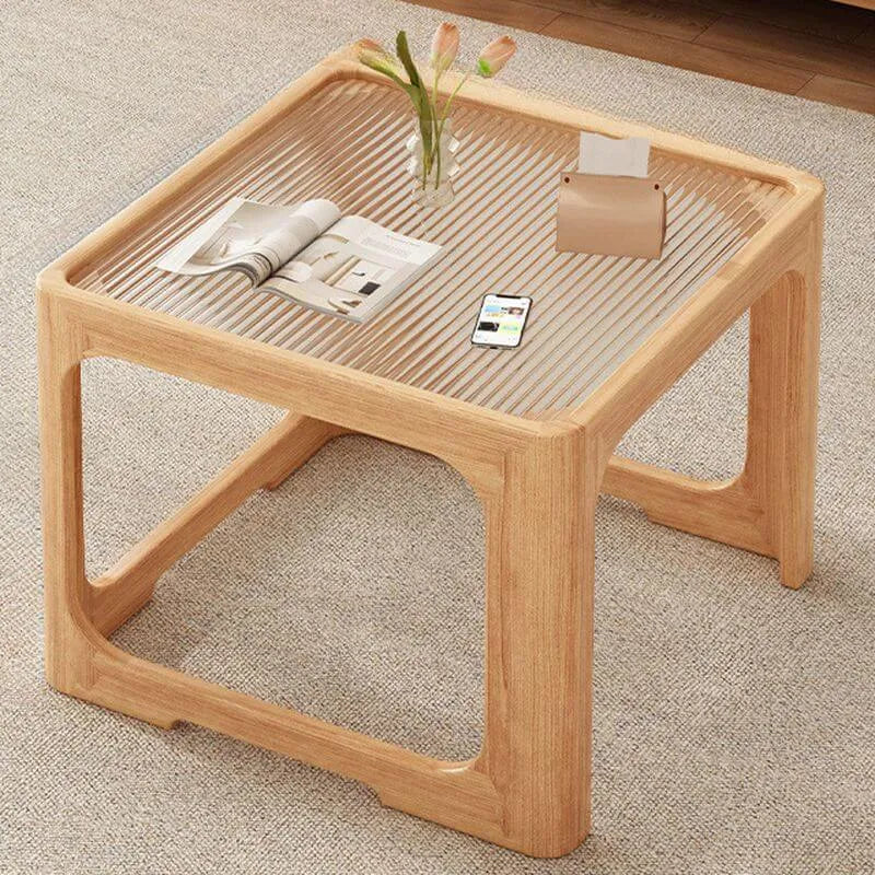 Modern Nesting Coffee Tables with Woven Glass Top and Walnut Frame