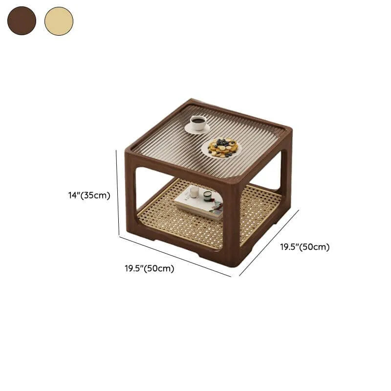Modern Nesting Coffee Tables with Woven Glass Top and Walnut Frame Dimensions