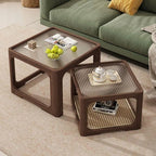 Modern Nesting Coffee Tables with Woven Glass Top and Walnut Frame Main Product Image