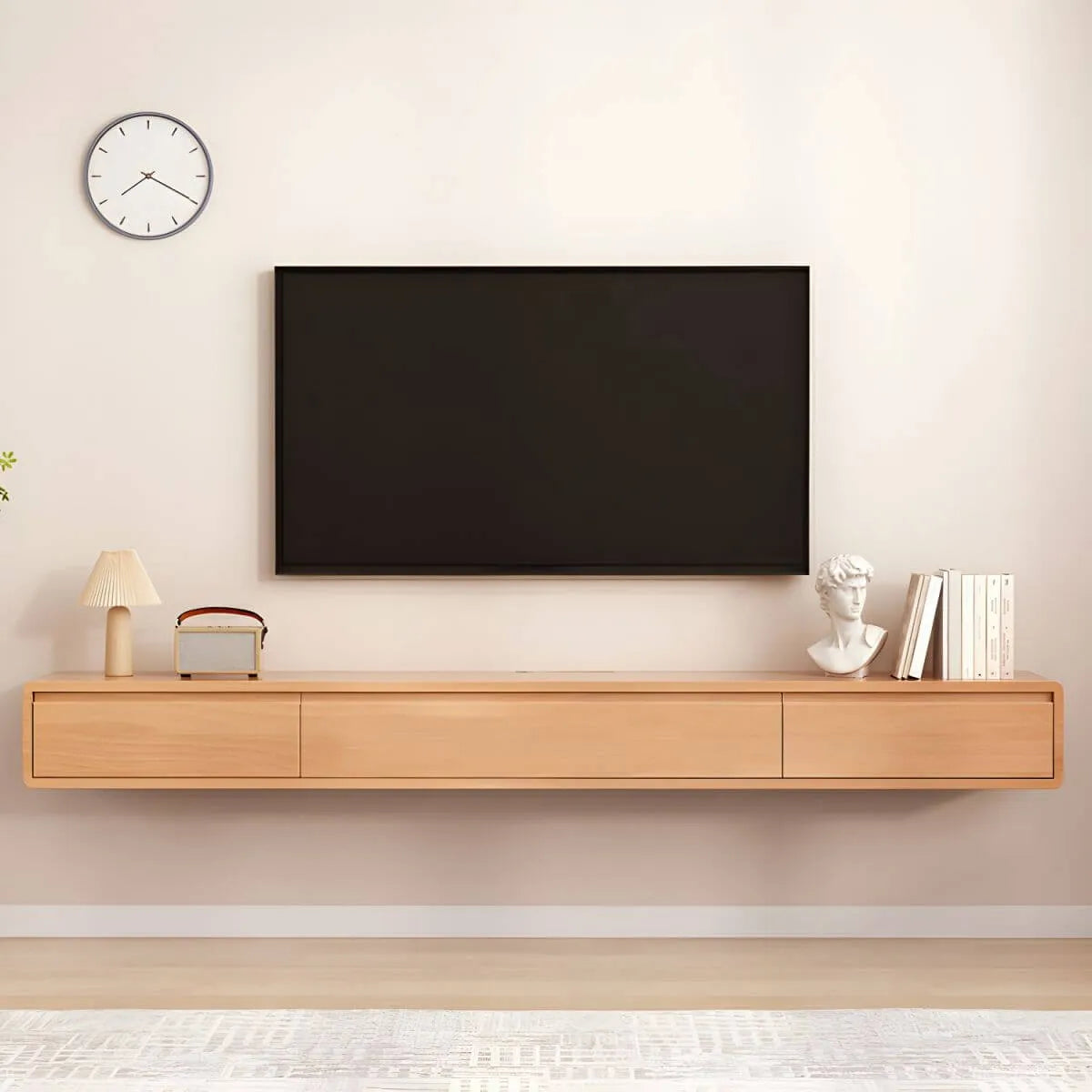 Modern Oak TV Stand with Floating Design and Integrated Drawers