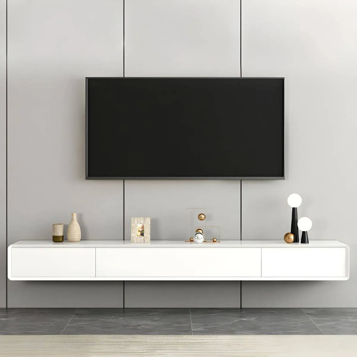 Modern Oak TV Stand with Floating Design and Integrated Drawers