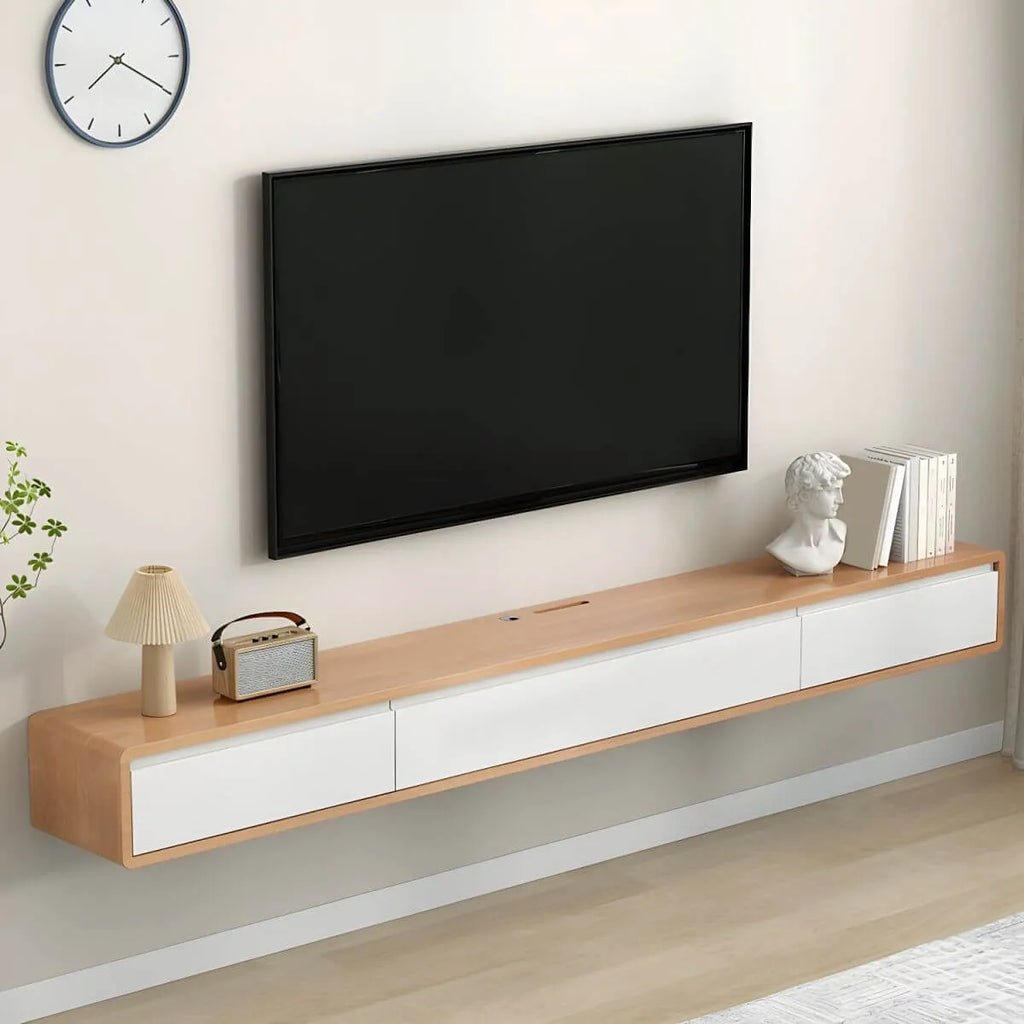 Modern Oak TV Stand with Floating Design and Integrated Drawers