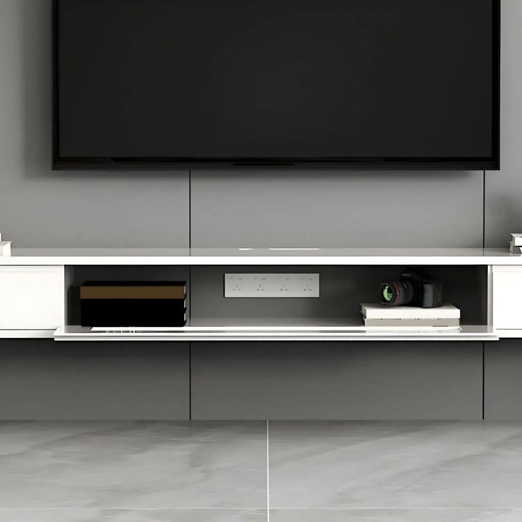 Modern Oak TV Stand with Floating Design and Integrated Drawers