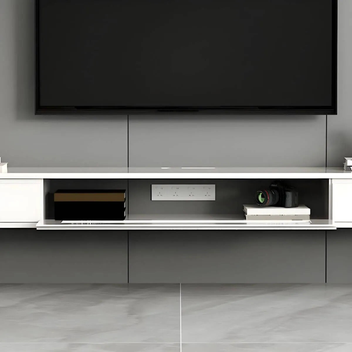 Modern Oak TV Stand with Floating Design and Integrated Drawers