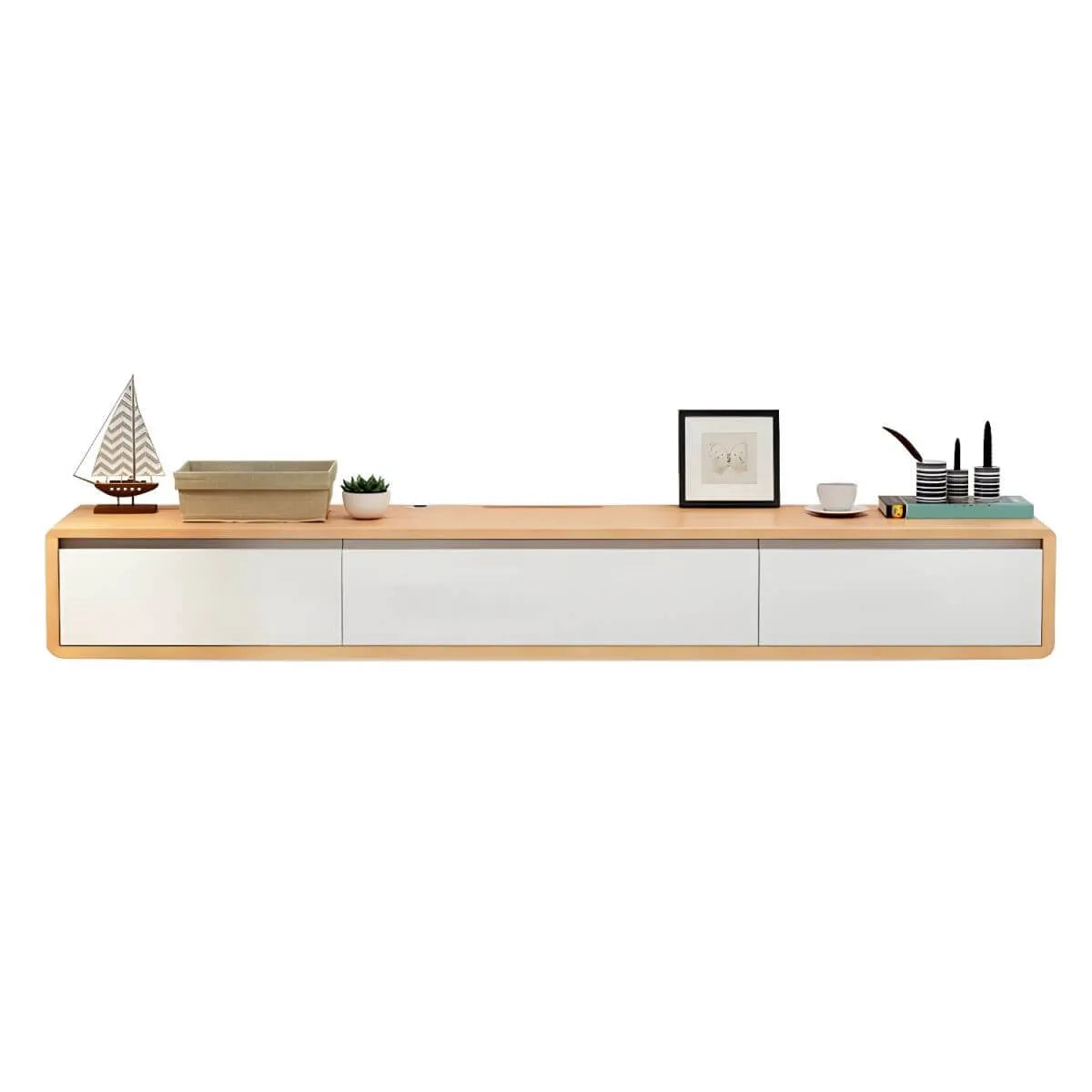 Modern Oak TV Stand with Floating Design and Integrated Drawers