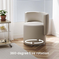 Elegant Off White Leather Makeup Stool with Curved Backrest