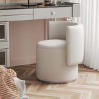 Off white durable leather swivel makeup stool with curved backrest and silent rotation