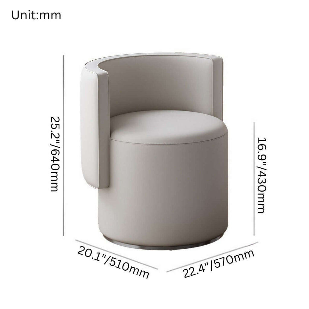 Off white durable leather swivel makeup stool with curved backrest and silent rotation dimensions