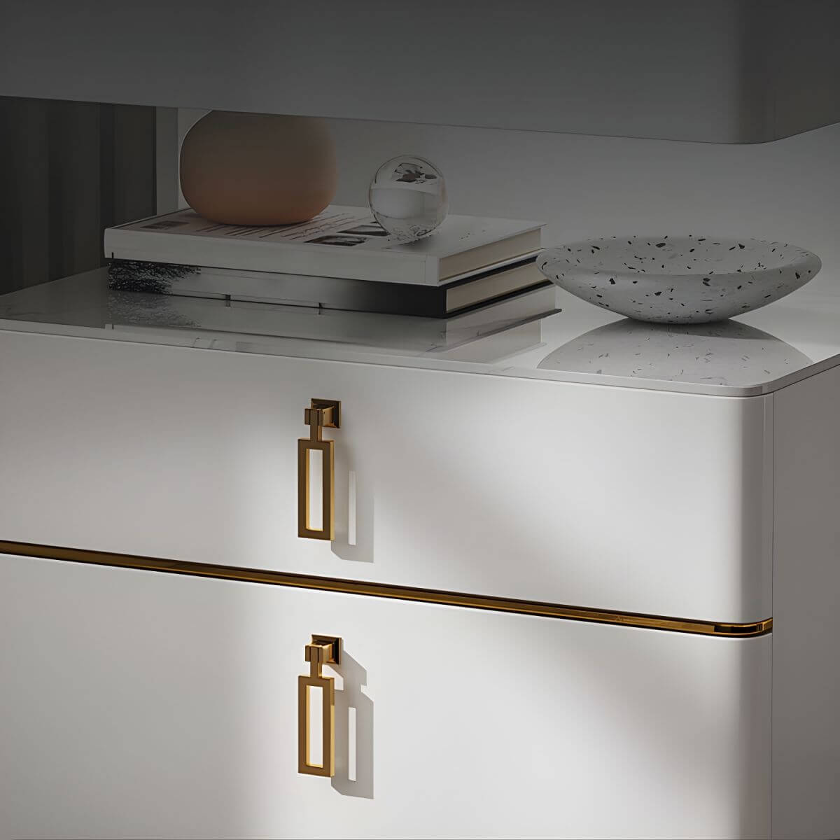 Modern Open Storage Nightstand with Wood Frame and Stone Countertop