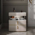 Modern Open Storage Nightstand with Wood Frame and Stone Countertop