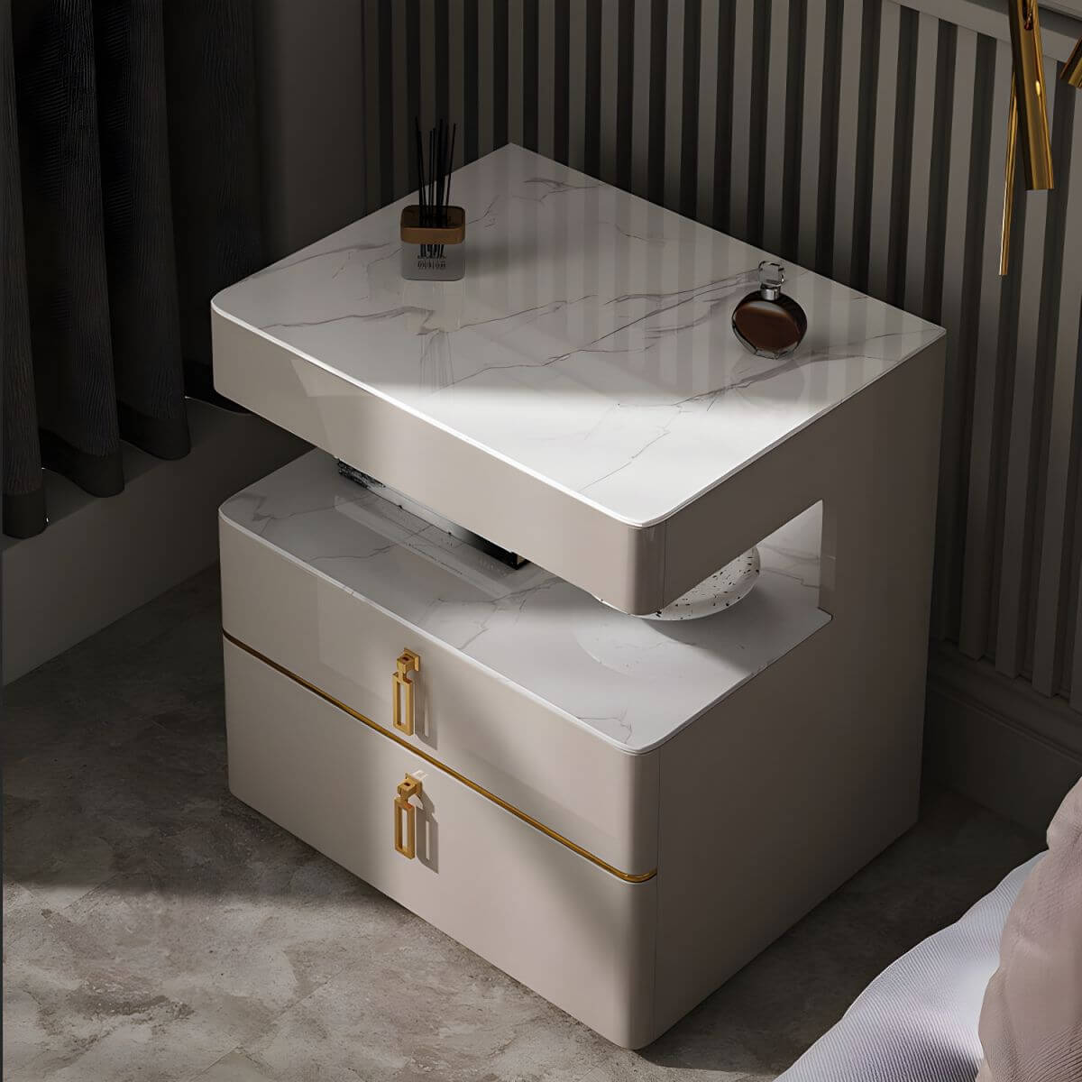 Modern Open Storage Nightstand with Wood Frame and Stone Countertop Main Product Image Main image