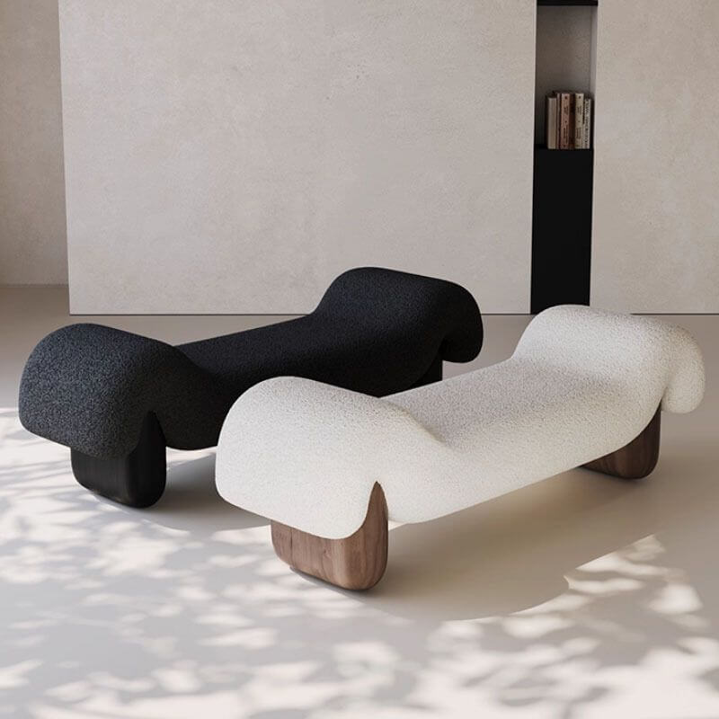 Modern Organic-Shaped Upholstered Living Room Bench with Armrests メイン画像