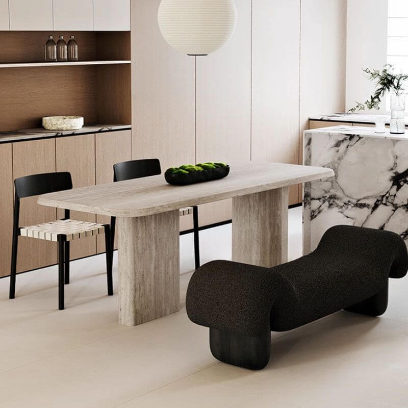 Modern Organic-Shaped Upholstered Living Room Bench with Armrests