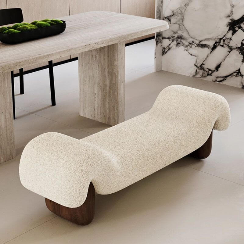 Modern Organic-Shaped Upholstered Living Room Bench with Armrests