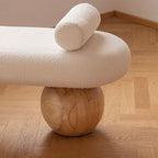 Modern Organic Upholstered Bench with Bouclé Fabric and Solid Wood Spherical Legs