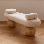 Modern Organic Upholstered Bench with Bouclé Fabric and Solid Wood Spherical Legs