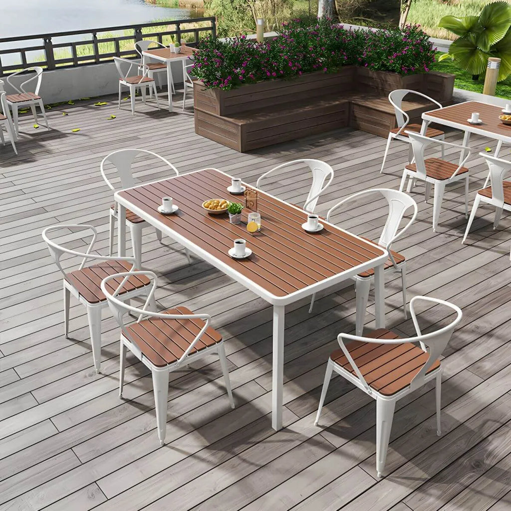 Modern Outdoor Coffee Table with Metal Frame and Espresso Wood Top