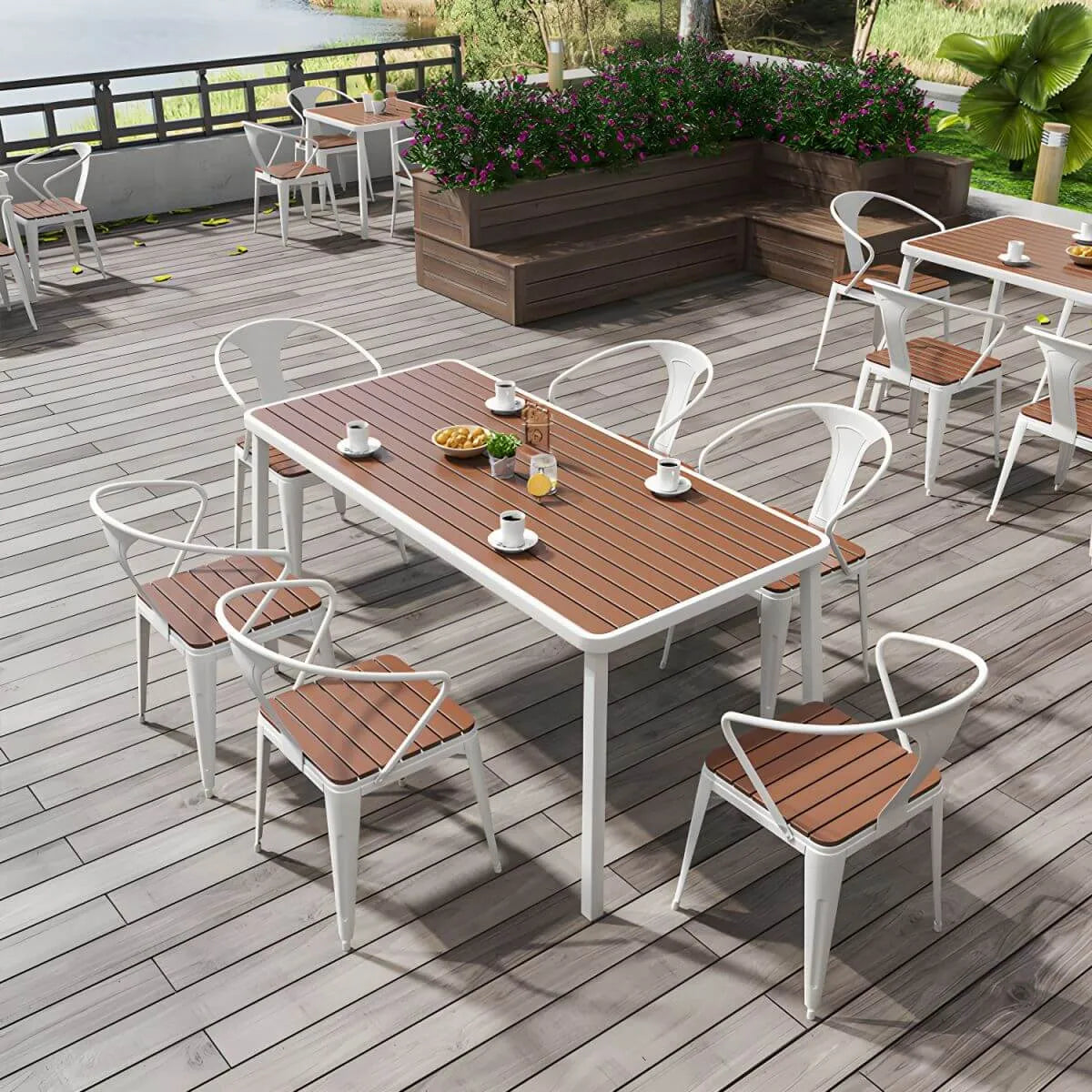 Modern Outdoor Coffee Table with Metal Frame and Espresso Wood Top