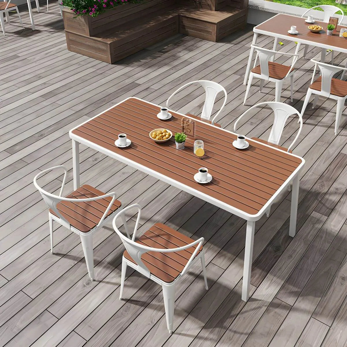 Modern Outdoor Coffee Table with Metal Frame and Espresso Wood Top