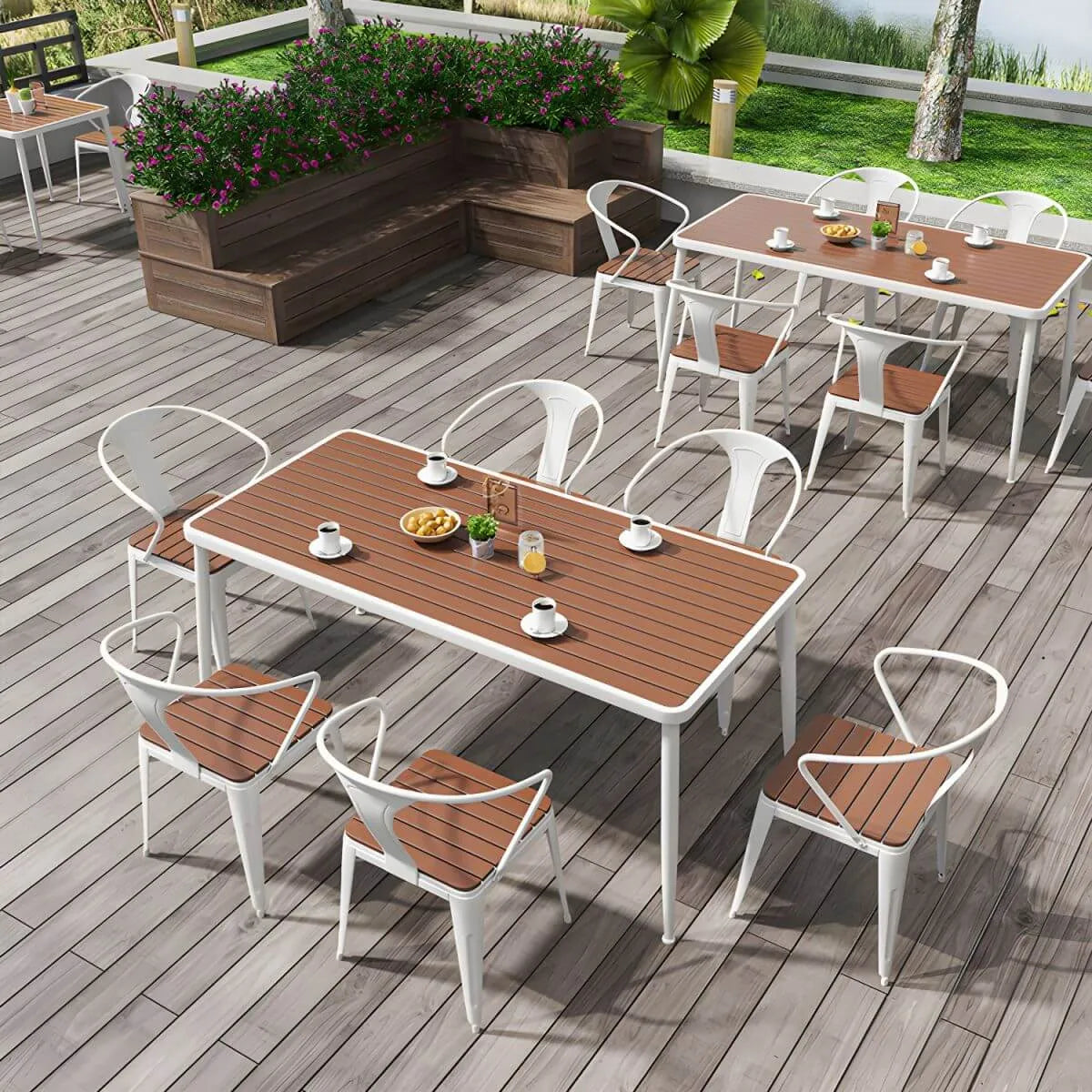 Modern Outdoor Coffee Table with Metal Frame and Espresso Wood Top Secondary image