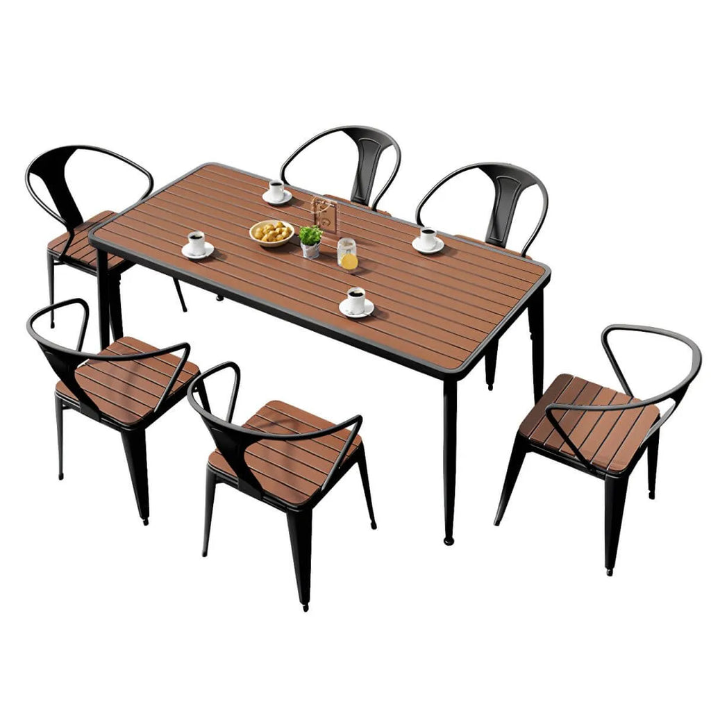 Modern Outdoor Coffee Table with Metal Frame and Espresso Wood Top
