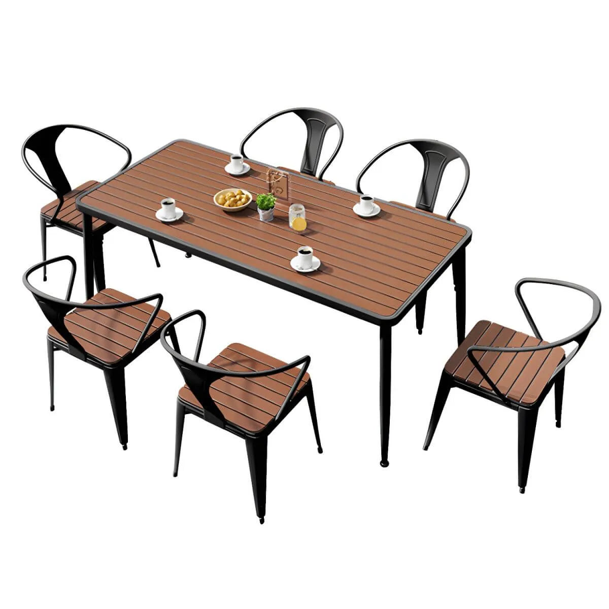 Modern Outdoor Coffee Table with Metal Frame and Espresso Wood Top