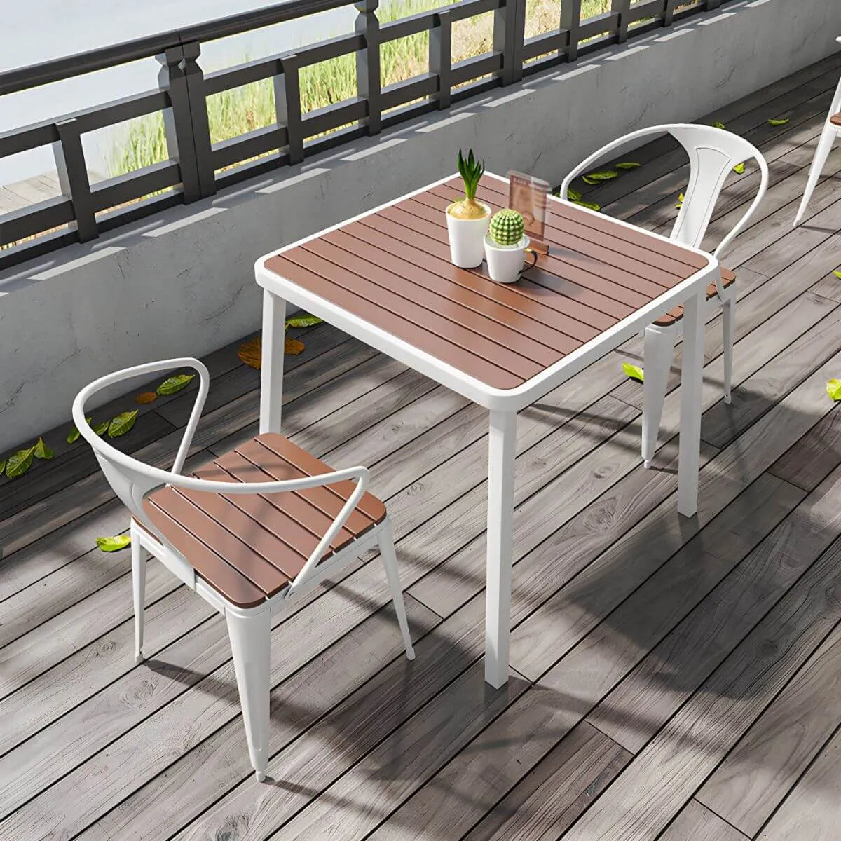 Modern Outdoor Coffee Table with Metal Frame and Espresso Wood Top