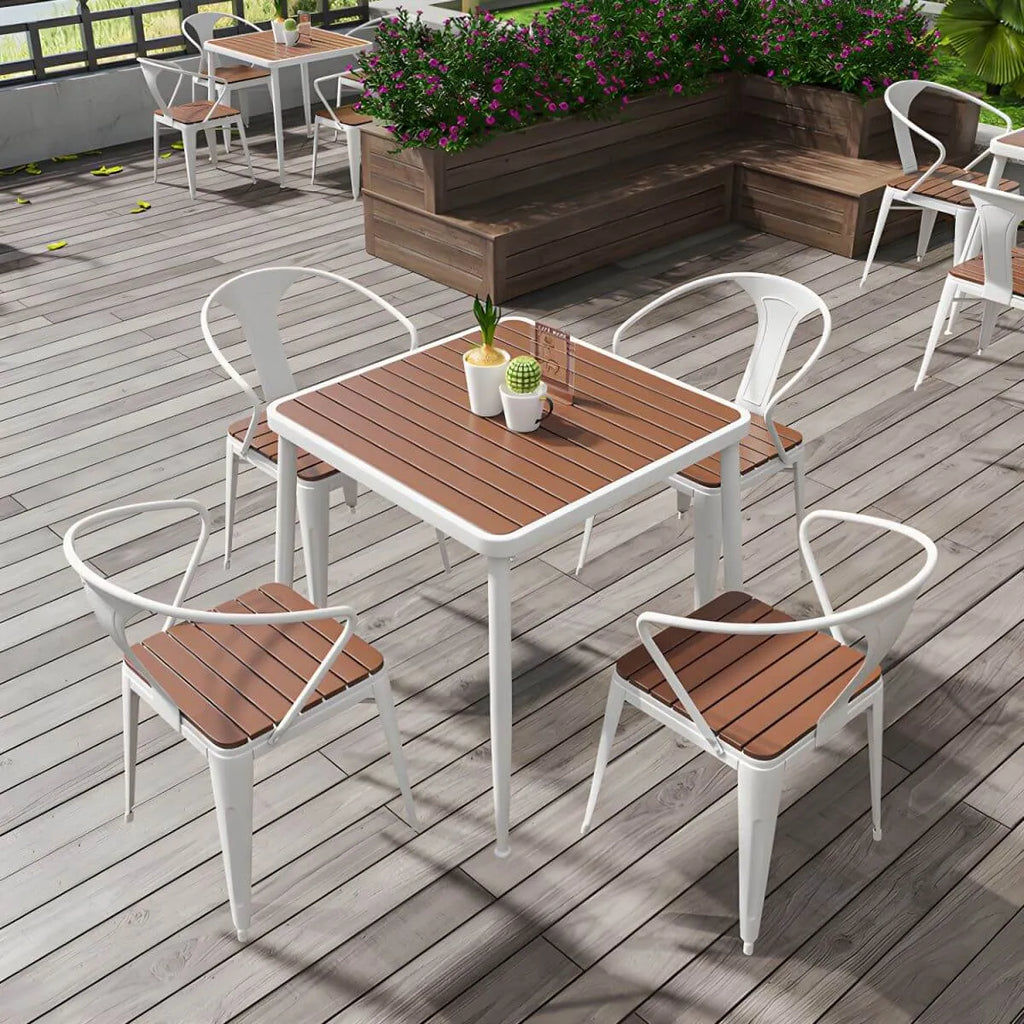 Modern Outdoor Coffee Table with Metal Frame and Espresso Wood Top