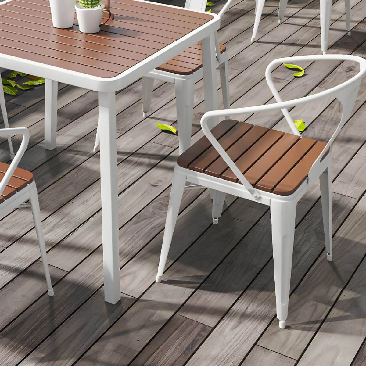 Modern Outdoor Coffee Table with Metal Frame and Espresso Wood Top