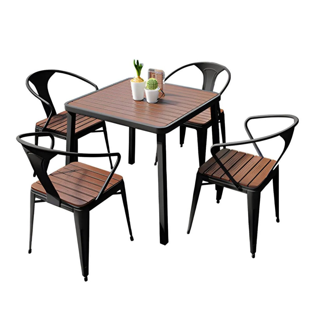 Modern Outdoor Coffee Table with Metal Frame and Espresso Wood Top