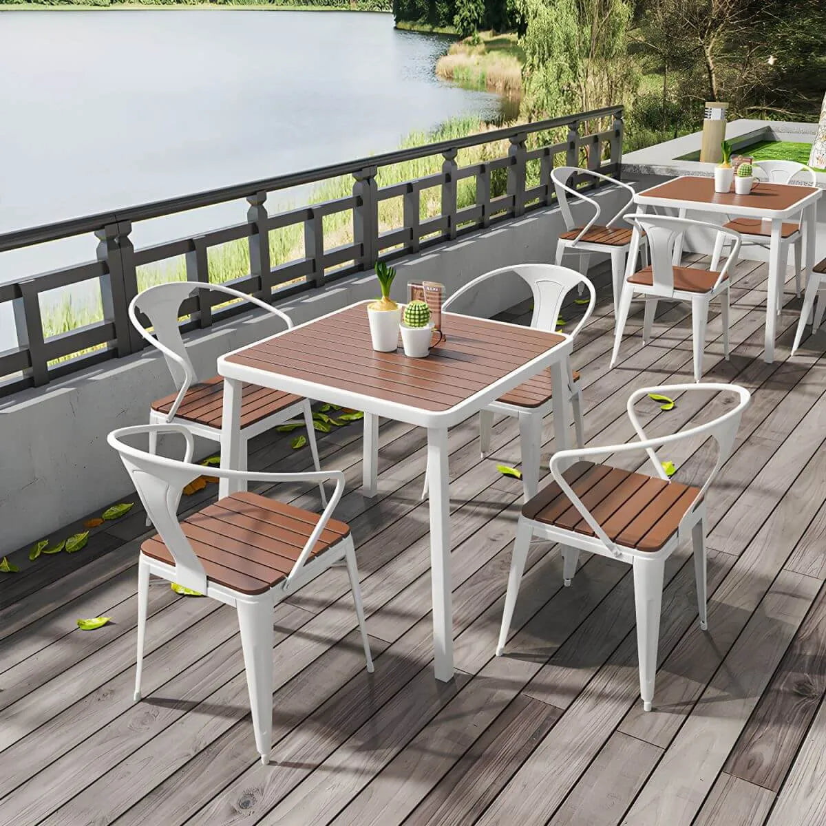 Modern Outdoor Coffee Table with Metal Frame and Espresso Wood Top Main Product Image