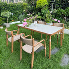 Modern Outdoor Coffee Table with Woven Legs and Matte Grey Top