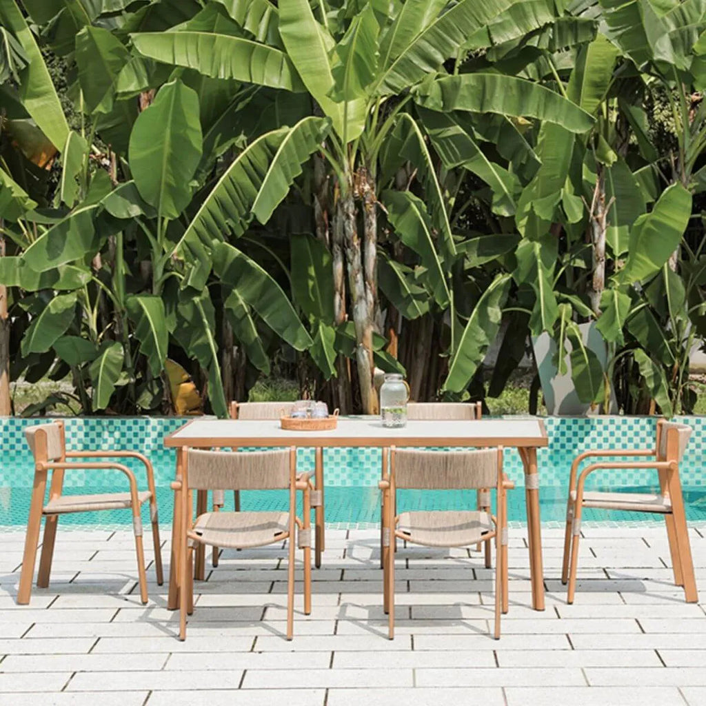 Modern Outdoor Coffee Table with Woven Legs and Matte Grey Top