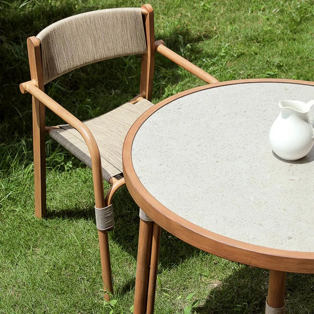 Modern Outdoor Coffee Table with Woven Legs and Matte Grey Top