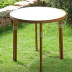 Modern Outdoor Coffee Table with Woven Legs and Matte Grey Top