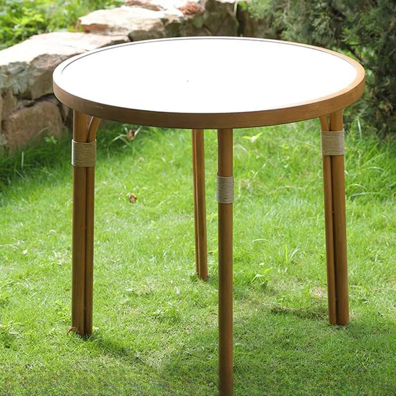 Modern Outdoor Coffee Table with Woven Legs and Matte Grey Top