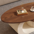 Modern Oval Coffee Table in Brown Wood and White Metal Base