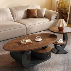 Modern Oval Coffee Table in Brown Wood and White Metal Base Main Product Image