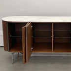 Modern Oval Sideboard with Marble Top & Walnut Veneer