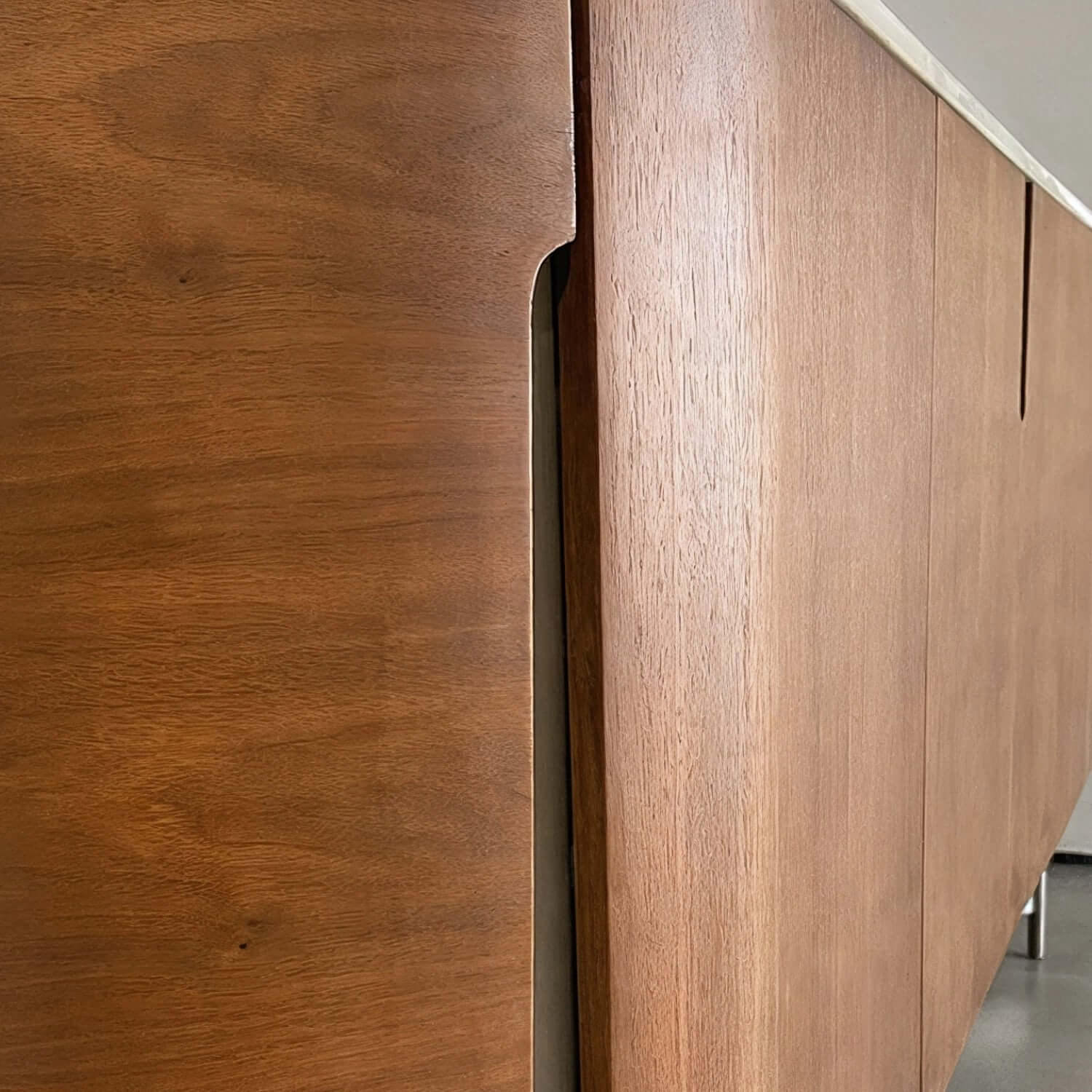 Modern Oval Sideboard with Marble Top & Walnut Veneer