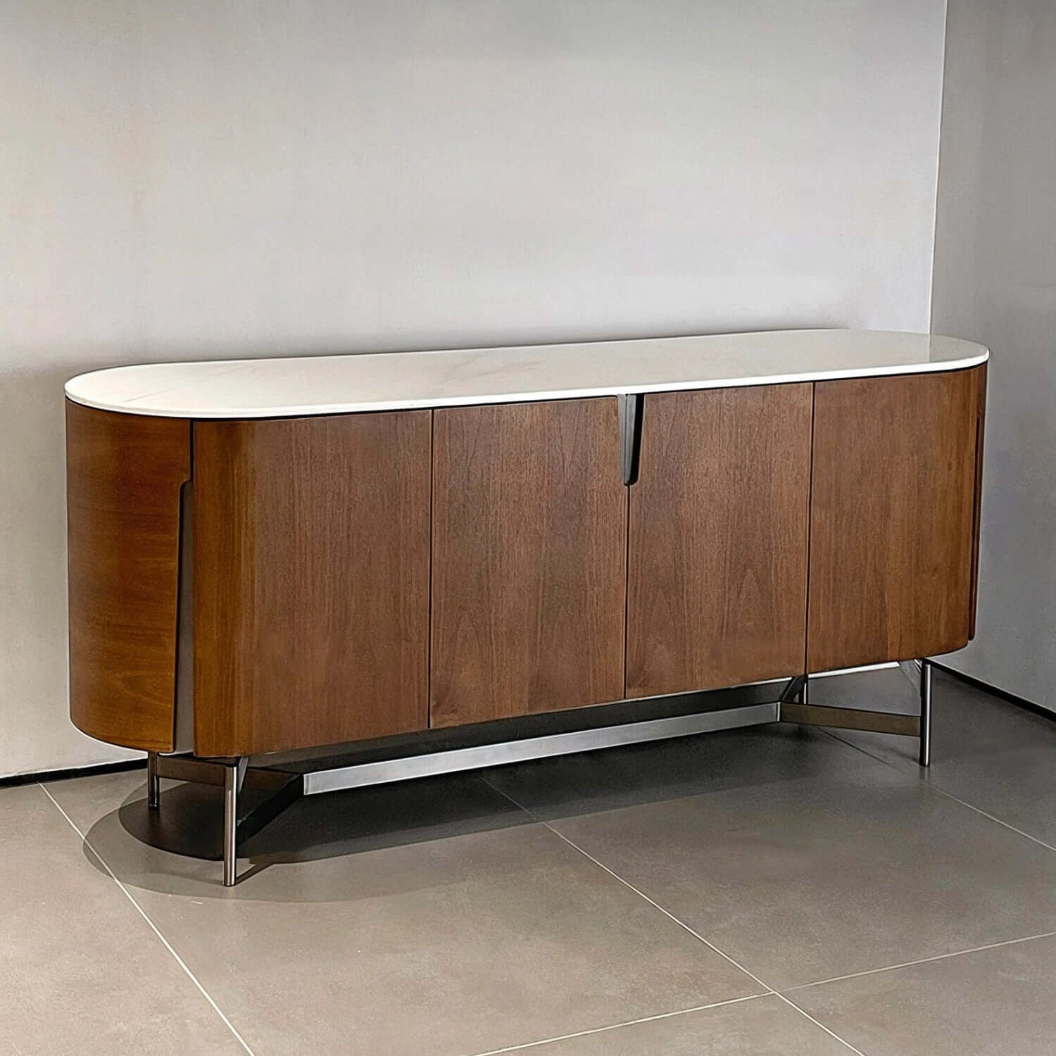 Modern Oval Sideboard with Marble Top & Walnut Veneer Zweitbild