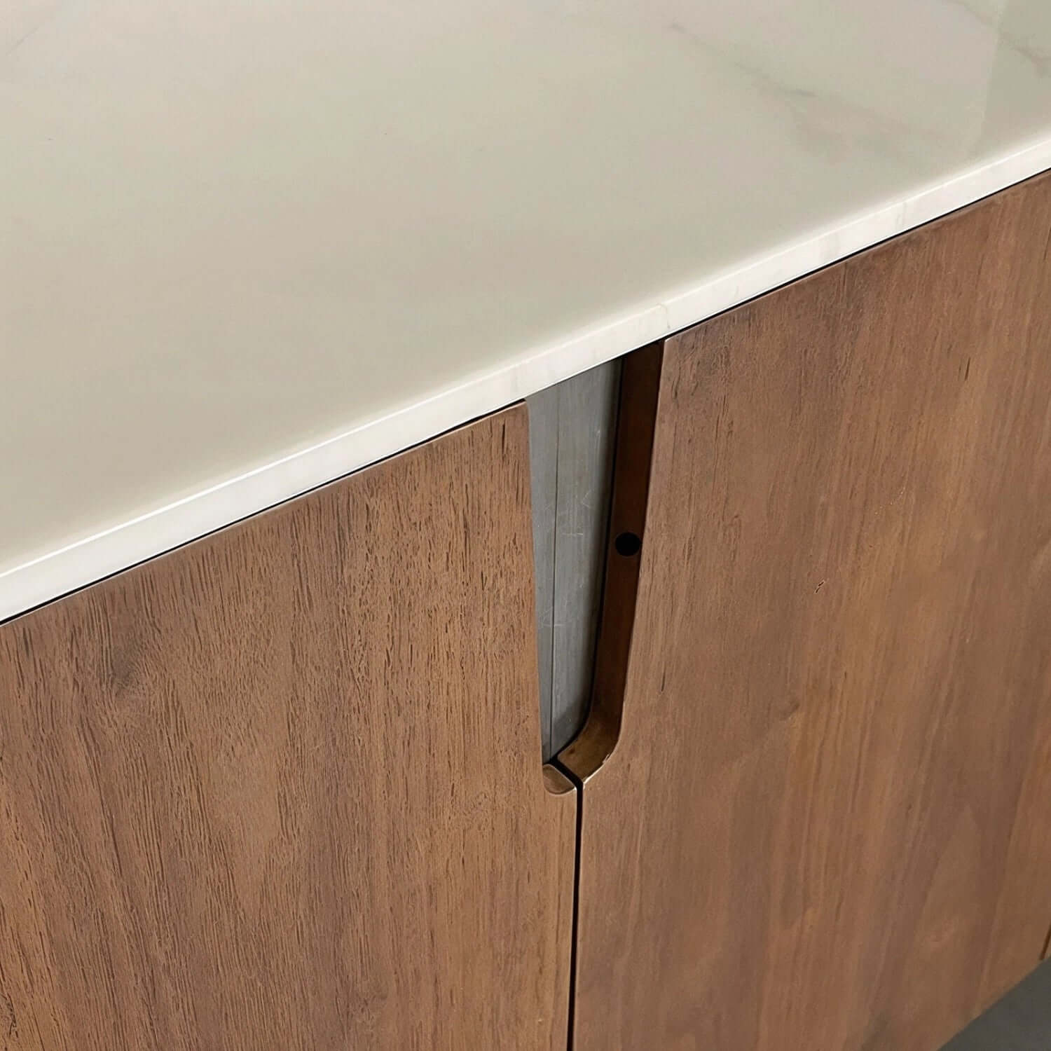 Modern Oval Sideboard with Marble Top & Walnut Veneer