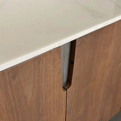 Modern Oval Sideboard with Marble Top & Walnut Veneer