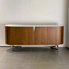 Modern Oval Sideboard with Marble Top & Walnut Veneer Main Product Image