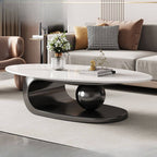 Modern Oval Sintered Stone Coffee Table with Abstract Metal Base